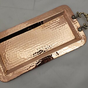 Copper Tray | Serving Tray | Coffee Table Tray | Rectangular Tray | Decorative Tray | Tray with Handles | Tea Tray | Hammered Copper Tray image 6