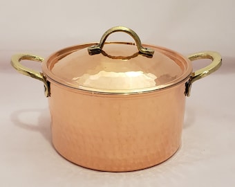 Vintage Copper Tin Lined Covered Casserole Stock Pan Pot Made in Italy -  Ruby Lane