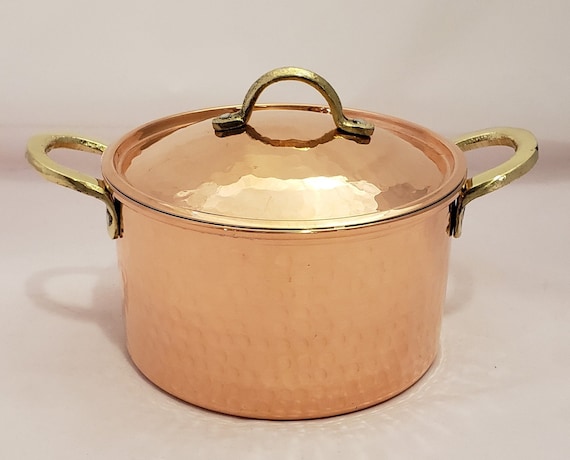 Handmade Hammered Copper Cooking Pot | Turkish Copper - Brass Handle Cookware