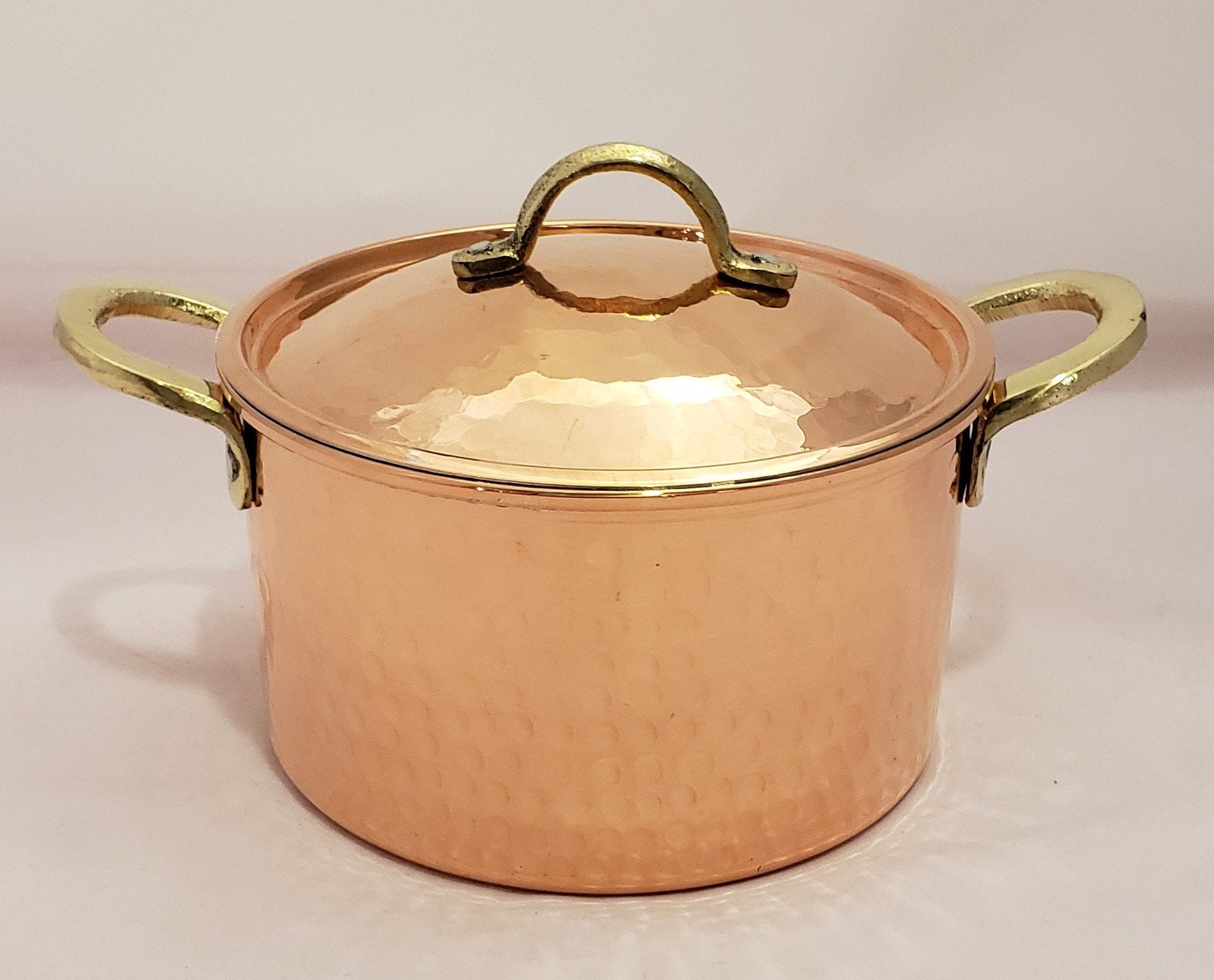 Copper Soup Pot Dutch Oven Brass Handles & Lid Antique WALDOW