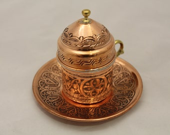 Handmade Etched Copper Single Turkish Coffee Cup, Turkish Coffee, Coffee Cup, Copperware, Espresso, Kahve