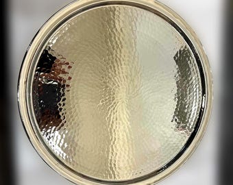 Handmade Nickel Coated Round Copper Tray, vintage tray, copper decor, copperware, tray