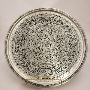 Handmade Patterned Round Copper Tray, vintage tray, copper decor, copperware, tray