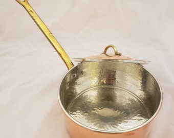 Copper Saucepan with Lid | Handmade Copper Pan | Cooking Pot | Kitchen Accessory | Handled Copper Pot | Turkish Copper Pot | Copper Cookware