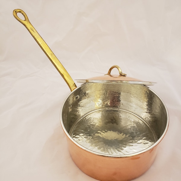 Copper Saucepan with Lid | Handmade Copper Pan | Cooking Pot | Kitchen Accessory | Handled Copper Pot | Turkish Copper Pot | Copper Cookware