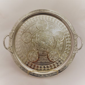 Handmade Patterned Round Copper Tray, vintage tray, copper decor, copperware, tray