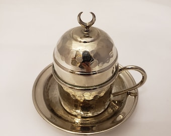 Handmade Nickel Coated Copper Single Turkish Coffee Cup, Turkish Coffee, Coffee Cup, Copperware, Espresso, Kahve