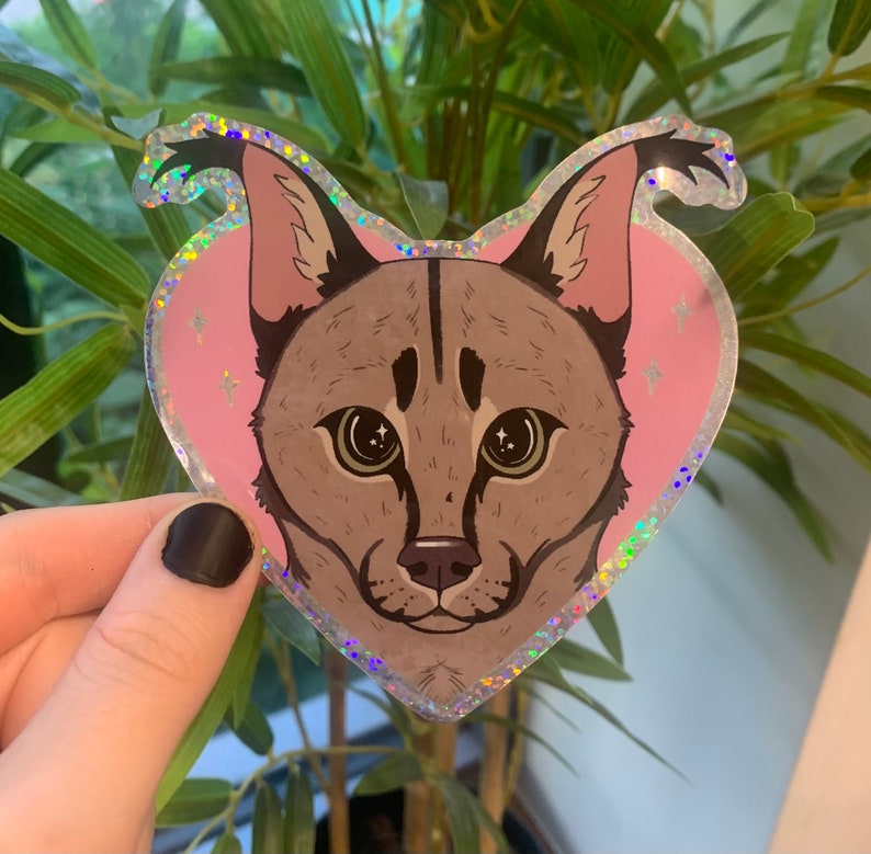 Big Floppa Caracal Glittery Kawaii Heart Sticker 