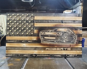 Dodge Challenger - American Wooden flag - Dodge Mopar gifts - gift for car guys