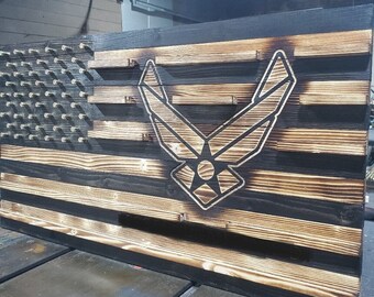 Challenge Coin Display Flag with Air Force Logo, Wall Mount Holder, Military medal Rack, Custom Engraving, 4 Sizes Available