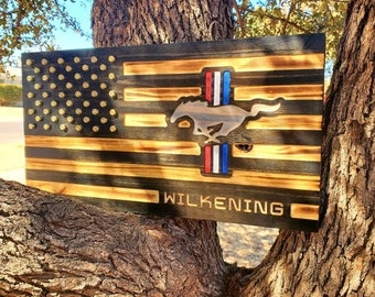 Ford Mustang- American Wooden flag - ford mustang gifts - gift for car guys