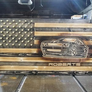 Dodge Challenger Wooden flag - Personalized Garage Sign - Mopar Gift for Husband