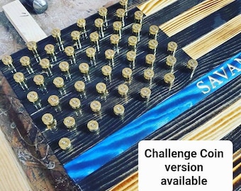 Thin Blue Line Flag Challenge Coin Display - Police Offier gift - american flag coin display
