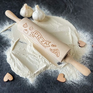 Rolling pin with the saying &quot;Pizza&quot; | Dough roller | Baking | Rolling pin with engraving | Gift idea | Pizza | Hobby cook | Hobby cook