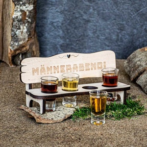 Liquor bench with 4 glasses &quot;Men&#39;s Night!&quot; | Liquor bench for men | Liquor gifts | Gift for boyfriend | Funny gift | Gift idea