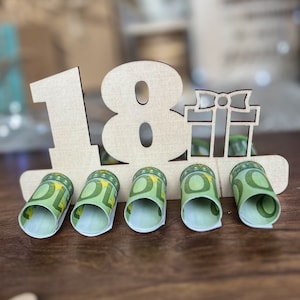 Présentoir en bois cadeau d'argent "18" | Alternative au bon d'achat | Idée cadeau | Bon | 18ème anniversaire