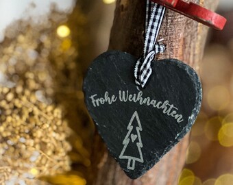 Mini slate heart "Merry Christmas" fir tree | Mini slate heart with engraving | Slate heart with saying | Heart-shaped slate | Gift idea