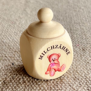 Colored wooden box “milk teeth” teddy | Wooden milk tooth box with lid and UV print | Tooth box for baby teeth | Gift | Tooth fairy