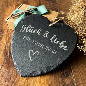 Schieferherz Groß &quot;Glück & Liebe für euch Zwei&quot;