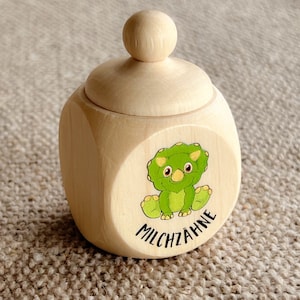 Coloured wooden box &quot;Milk teeth&quot; Dino | Wooden milk tooth box with lid and UV print | Tooth box for milk teeth | Gift | Tooth fairy