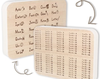 Decorative plaque with double-sided engraving "multiplication tables" & "ABC" | Back-to-school gifts | Children's gifts | Gifts for starting school