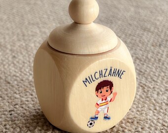 Colorful wooden box "Milk Teeth" Footballer | Wooden milk tooth box with lid and UV print | Tooth box for milk teeth | Gift | Tooth Fairy