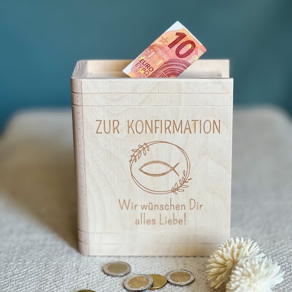 Spruchreif Holz-Spardose Buch Mit Gravur - Geldgeschenk Für Reise Und Abenteuer