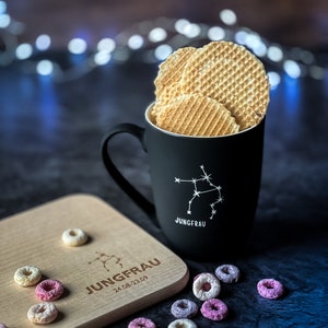 Spruchreif | Soft-touch mug with double-sided engraving constellation | Gift idea zodiac sign | Constellation Virgo