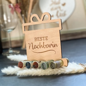 Regalo de dinero con exhibición de madera “Mejor Vecino” | Regalo de dinero | Vale | Regalo | Regalo de cumpleaños | Idea de regalo | amistad