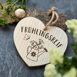 ready to say | Decorative heart with engraving &quot;Frühlingsreif&quot; | Wooden heart with engraving | heart with saying | country style | door decoration | spring decoration