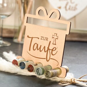 Regalo in denaro con display in legno "Per il Battesimo" | Buono | Idea regalo | Alternativa al buono | iniezione finanziaria | Doni cristiani