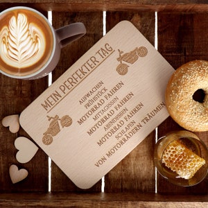 Breakfast board &quot;My perfect day - Motorcycle&quot; | Board with engraving | Wooden breakfast board | Motorcycle gift | Motorcycle