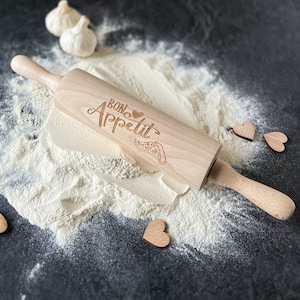 Rolling pin with the saying &quot;Bon Appetit&quot; Pizza | Dough roller | Baking | Rolling pin with engraving | Gift idea | Pizza | Gift for mom | Gift for dad