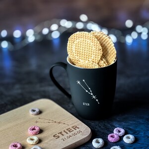 Spruchreif | Soft-touch mug with double-sided engraving constellation | Gift idea zodiac sign | Constellation Taurus