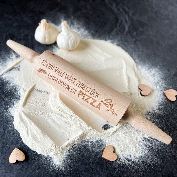 Rolling pin with saying "There are many ways to happiness... pizza" | rolling pin | Baking | Rolling pin with engraving | Gift idea | Amateur chef