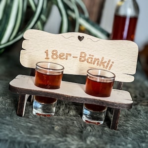 Liquor bench with two glasses &quot;18er Bänkli&quot; | Liquor bench for birthdays | Liquor gifts | Gift idea | Coming of age | Eighteenth birthday