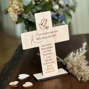 Wooden cross &quot;For Communion&quot; dove | Wooden cross stand | Wooden cross with engraving | Wooden gifts | Communion gift | Communion