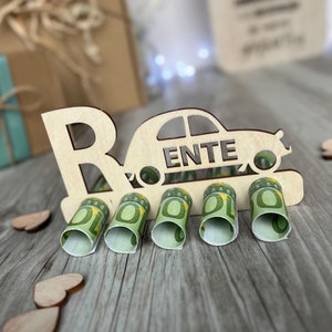 Présentoir en bois, cadeau en espèces « R-Duck » voiture | bon d'achat | idée cadeau | alternative au bon d'achat | injection financière | pension | retraité | retraite