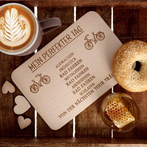 Breakfast board &quot;My perfect day - bicycle&quot; | Board with engraving | Wooden breakfast board | Bicycle gift | Bicycle