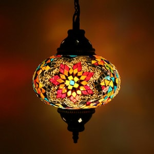 Mosaic Hanging Lamp Mosaic Lamp Handmade Oriental Moroccan Lamp Multicolored + Handmade Greeting Card with Dried Flowers