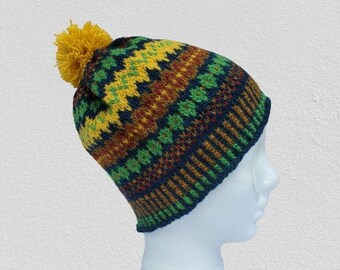 Hand knitted wool colorwork hat. Women's M, Men's S.  See coordinating texting mitts.