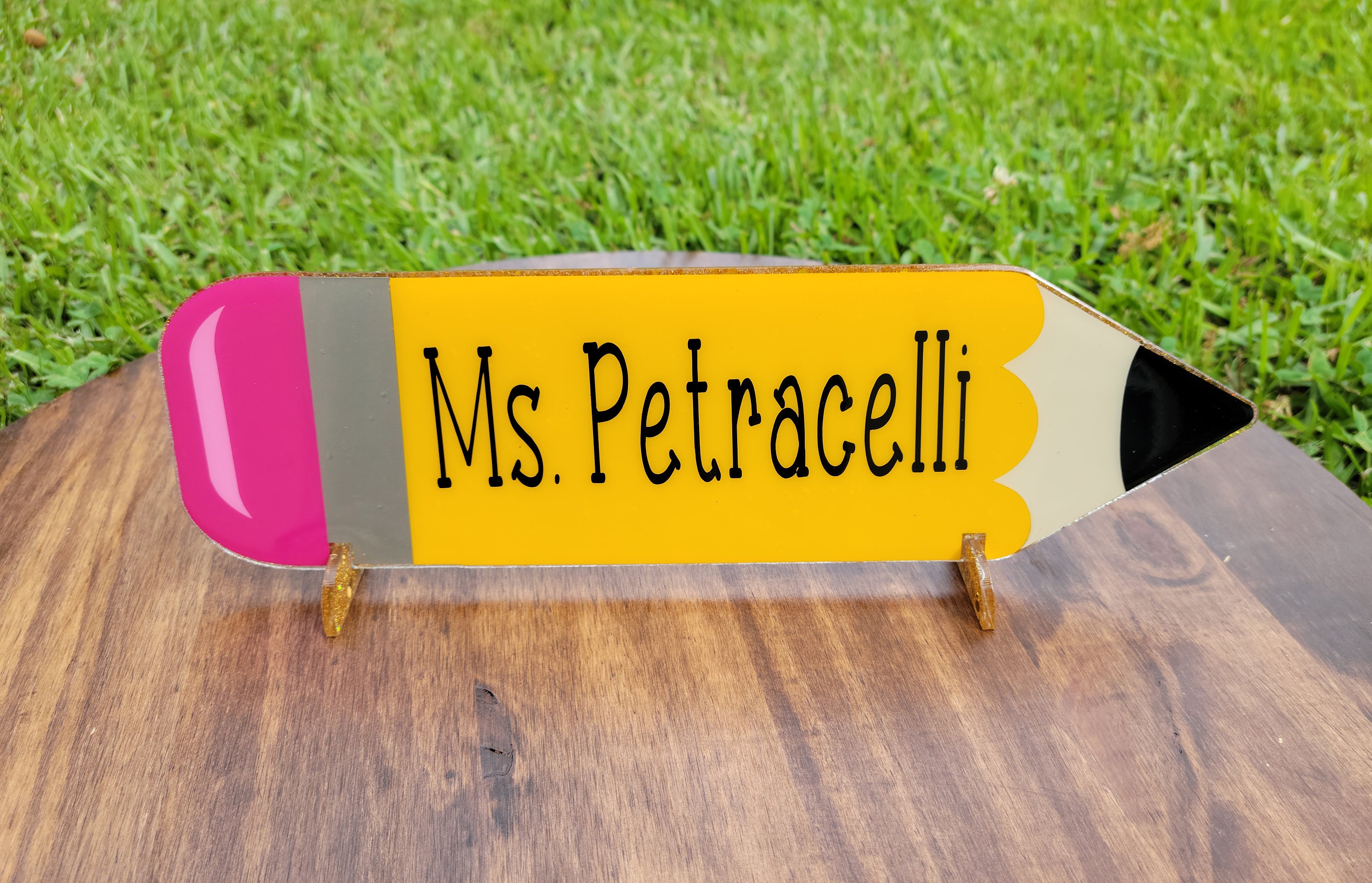 Teacher Name Plate Pencil Acrylic Name Plate Teacher Gift | Etsy