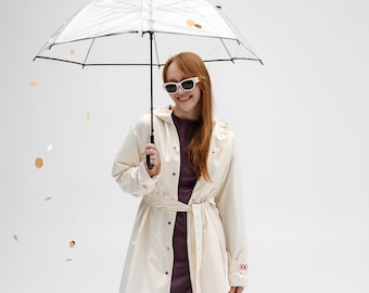 Women's Hooded Water-Resistant Raincoat Pearl White coat