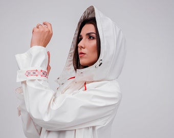 White Women's Raincoat With Ukrainian Ornament
