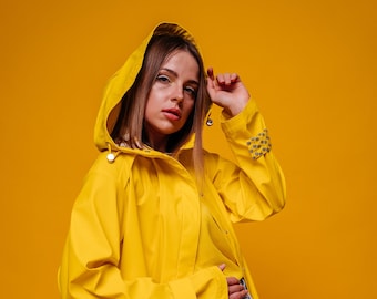 bright Yellow Raincoat, perfect for spring, summer and autumn rainy days