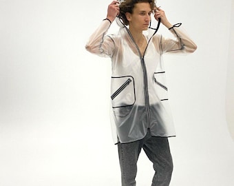 Fall Unisex Transparent Matte Raincoat with Silver Holographic edging | Cold Outwear Raincoat