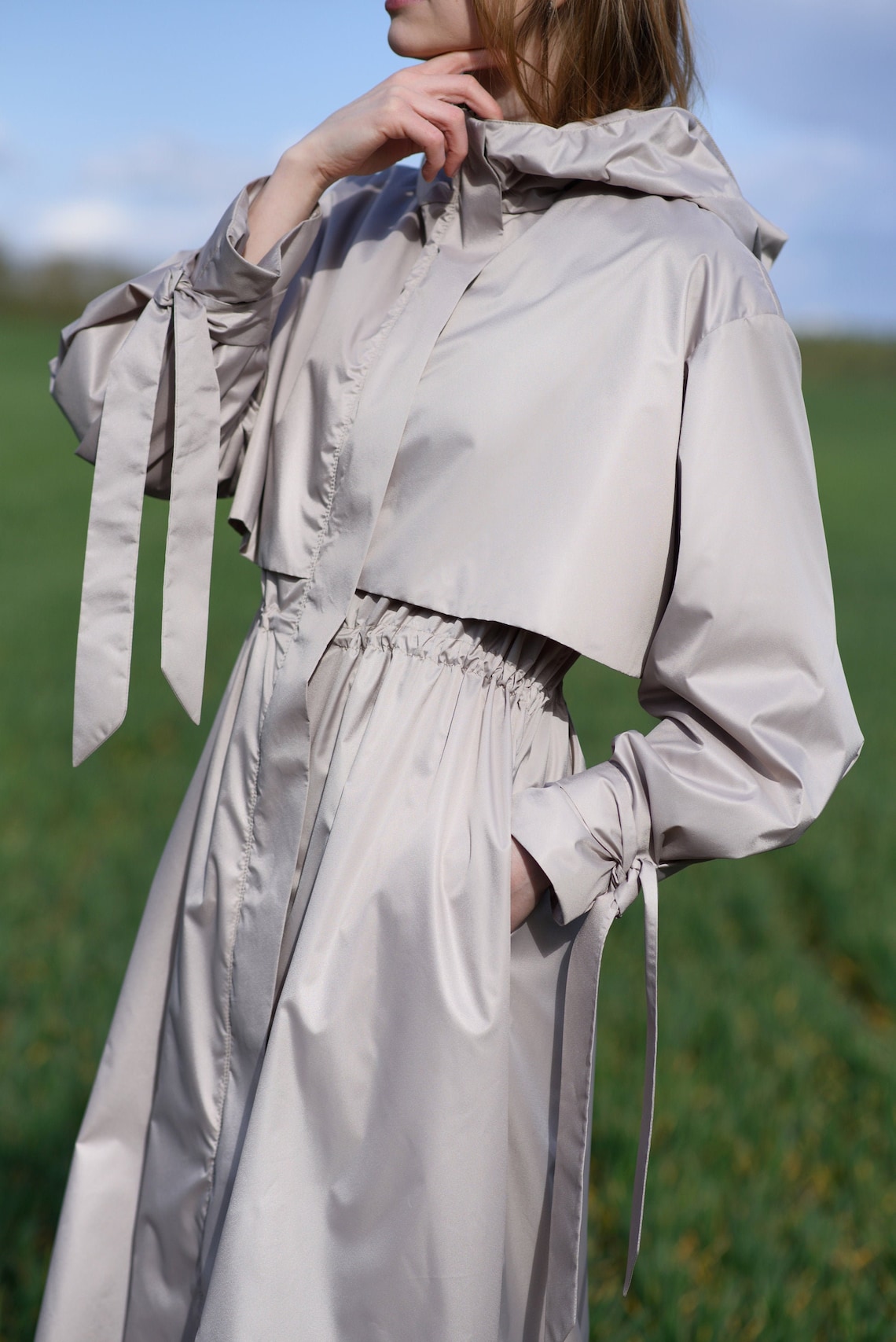 Women's Premium Beige Water Resistant Raincoat Etsy 日本