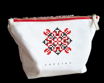 Toiletry Bag Ornament , Personalized women's gift, White Ornament Textile Toiletry Bag, Gift for her, Women's Cosmetic Bag