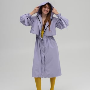 Women&#39;s Lavender Trench Raincoat Matte Coat