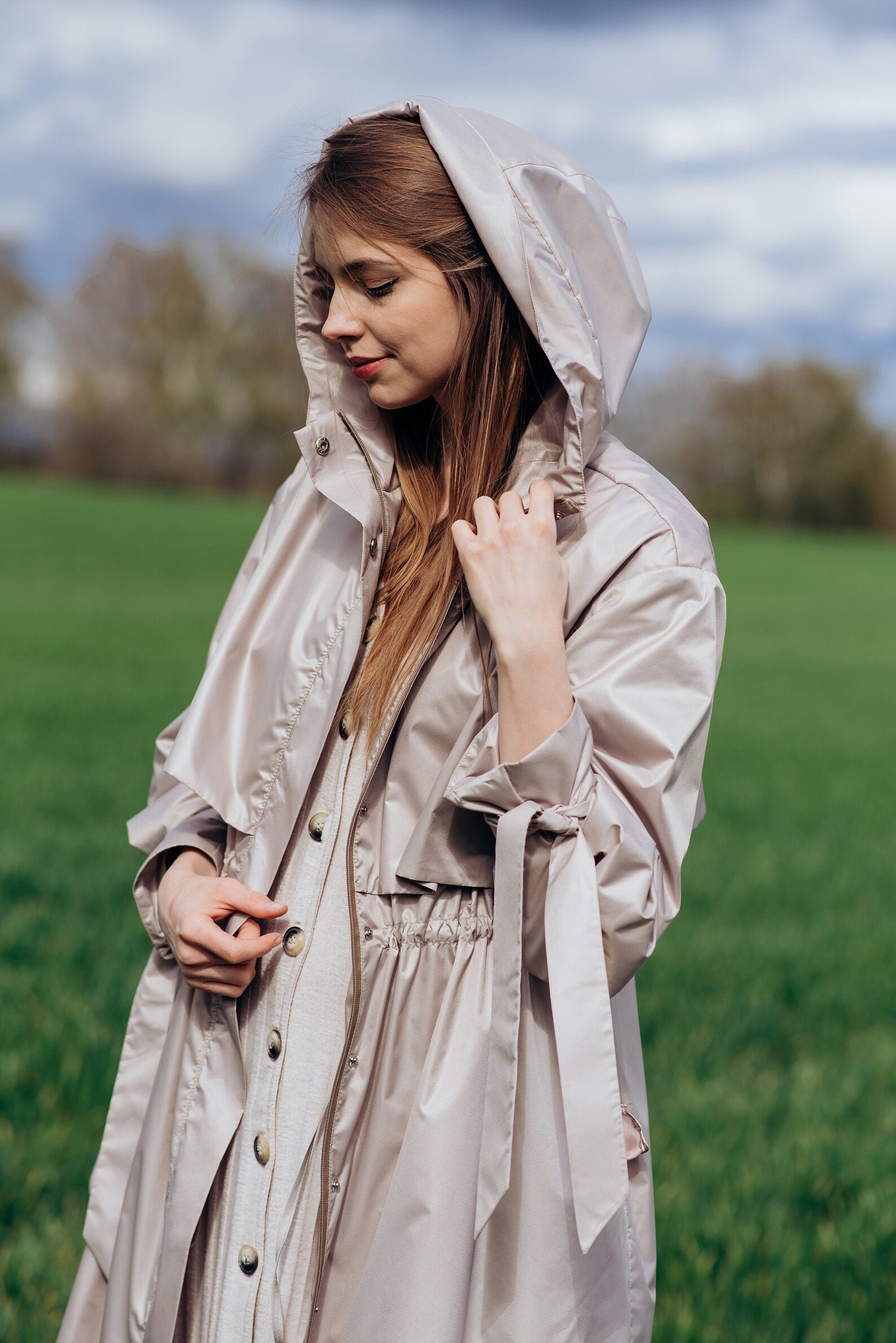 Women's Premium Beige Water Resistant Raincoat Etsy 日本